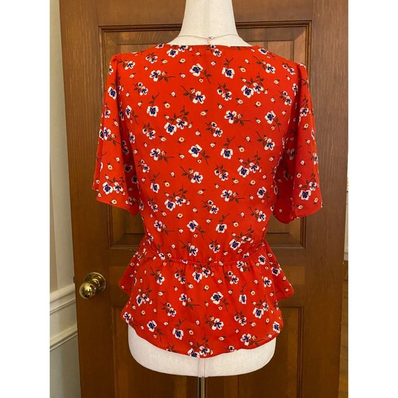Socialite Peplum Top Women‎ XS Red Floral Elastic Waist Date Night Fall Festival - Picture 9 of 16